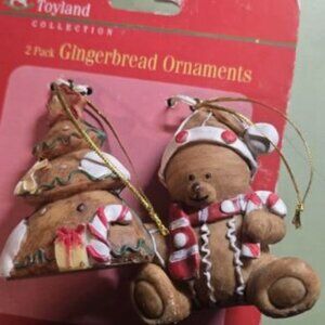 Vtg Nos 2 Pack Gingerbread Ornaments Tree And Bear Toyland Collection
